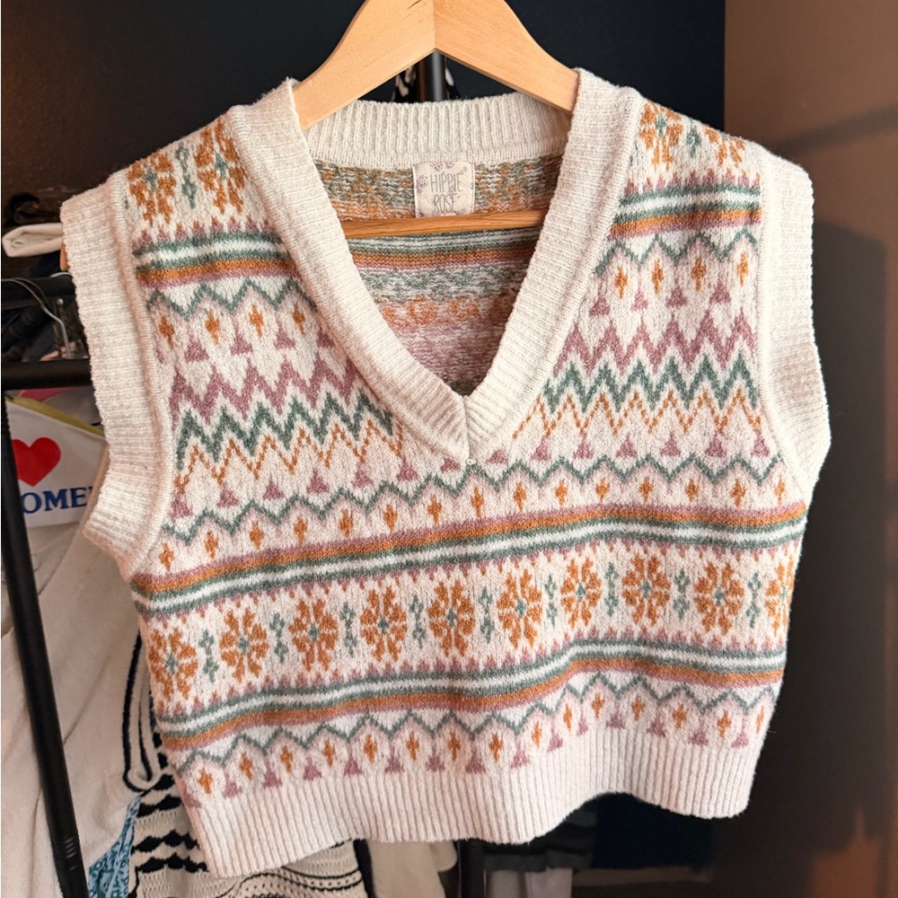 Hippie Rose Multicolor V-Neck Sweater Vest